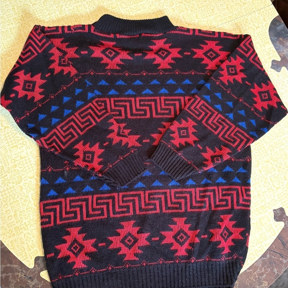 Vintage Geometric Black and Red Women's Turtleneck Sweater